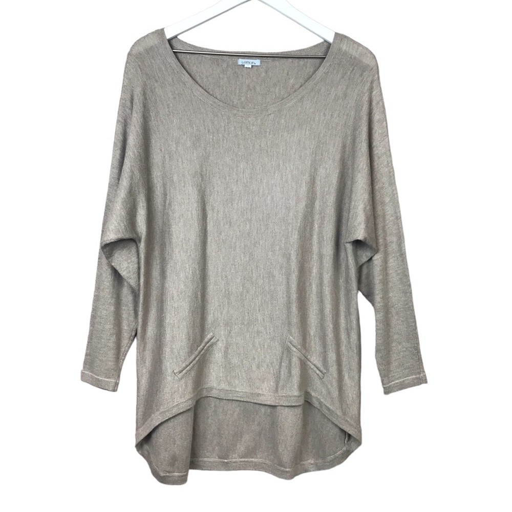 Lemon Taupe Assymetrical Hem Dolman Cut Pullover Alpaca Sweater Women Sz M